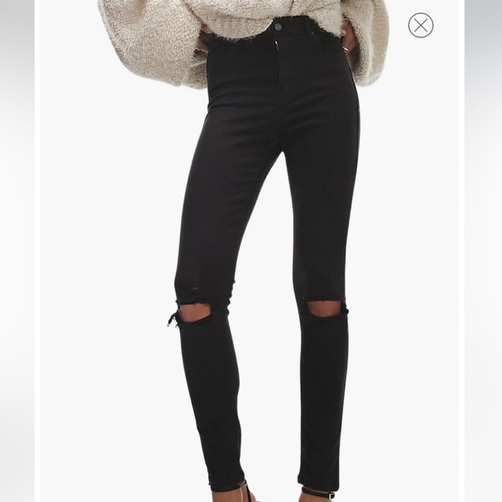 Topshop High Rise Jamie Black Ripped Jeans
